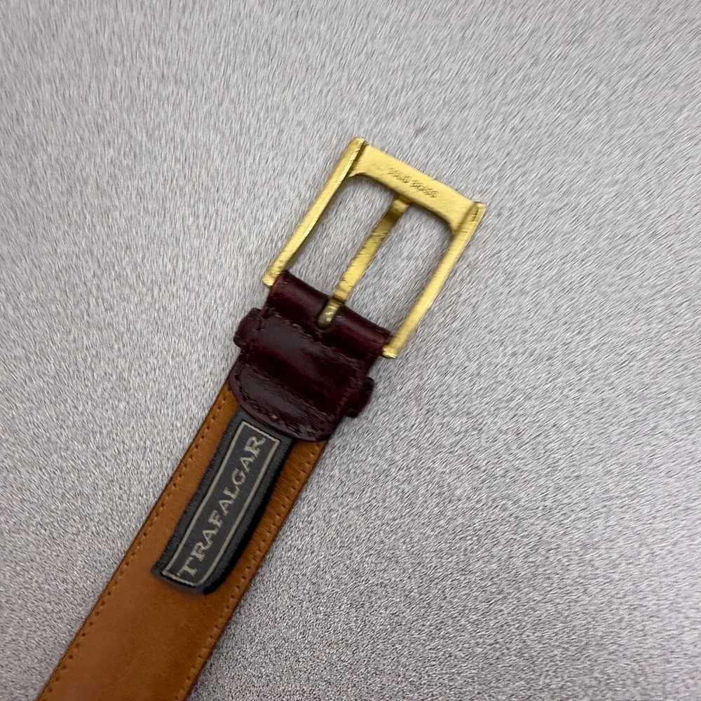 Trafalgar Belt Mens 36 Bordeaux Leather Solid Brass Buckle Dress Cortina Casual
